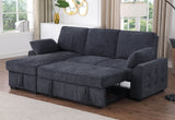 Mackenzie 91"W Dark Gray Chenille Fabric Reversible Sleeper Sectional with Storage Chaise, Drop-Down Table, Cup Holders and Charging Ports