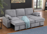 Mackenzie 91"W Light Gray Chenille Fabric Reversible Sleeper Sectional with Storage Chaise, Drop-Down Table, Cup Holders and Charging Ports