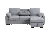 Mackenzie 91"W Light Gray Chenille Fabric Reversible Sleeper Sectional with Storage Chaise, Drop-Down Table, Cup Holders and Charging Ports