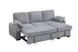 Mackenzie 91"W Light Gray Chenille Fabric Reversible Sleeper Sectional with Storage Chaise, Drop-Down Table, Cup Holders and Charging Ports