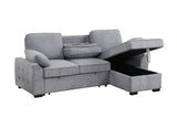 Mackenzie 91"W Light Gray Chenille Fabric Reversible Sleeper Sectional with Storage Chaise, Drop-Down Table, Cup Holders and Charging Ports