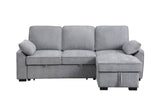 Mackenzie 91"W Light Gray Chenille Fabric Reversible Sleeper Sectional with Storage Chaise, Drop-Down Table, Cup Holders and Charging Ports