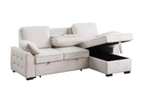 Mackenzie 91"W Beige Chenille Fabric Reversible Sleeper Sectional with Storage Chaise, Drop-Down Table, Cup Holders and Charging Ports