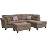 Diego 103.5"W Brown Fabric Sectional Sofa with Right Facing Chaise, Storage Ottoman, and 2 Accent Pillows