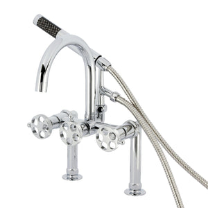 Webb Three-Handle 2-Hole Deck-Mount Clawfoot Tub Faucet with Knurled Handle and Hand Shower