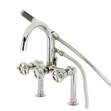 Fuller Three-Handle 2-Hole Deck Mount Clawfoot Tub Faucet with Hand Shower