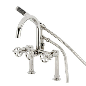 Webb Three-Handle 2-Hole Deck-Mount Clawfoot Tub Faucet with Knurled Handle and Hand Shower