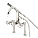 Webb Three-Handle 2-Hole Deck Mount Clawfoot Tub Faucet with Knurled Handle and Hand Shower