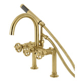 Webb Three-Handle 2-Hole Deck Mount Clawfoot Tub Faucet with Knurled Handle and Hand Shower