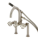 Webb Three-Handle 2-Hole Deck Mount Clawfoot Tub Faucet with Knurled Handle and Hand Shower