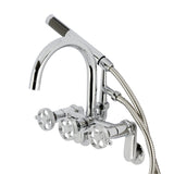 Webb Three-Handle 2-Hole Adjustable Wall Mount Clawfoot Tub Faucet with Knurled Handle and Hand Shower