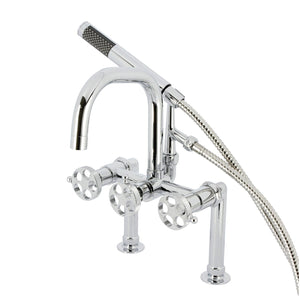 Webb Three-Handle 2-Hole Deck Mount Clawfoot Tub Faucet with Knurled Handle and Hand Shower