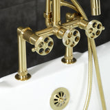 Webb Three-Handle 2-Hole Deck Mount Clawfoot Tub Faucet with Knurled Handle and Hand Shower