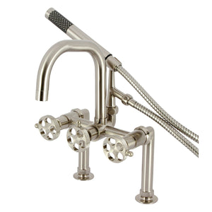 Webb Three-Handle 2-Hole Deck-Mount Clawfoot Tub Faucet with Knurled Handle and Hand Shower