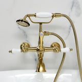 Vintage Three-Handle 2-Hole Tub Wall Mount Clawfoot Tub Faucet with Hand Shower