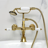 Vintage Three-Handle 2-Hole Tub Wall Mount Clawfoot Tub Faucet with Hand Shower