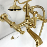 Vintage Three-Handle 2-Hole Tub Wall Mount Clawfoot Tub Faucet with Hand Shower