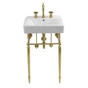 Edwardian 20-Inch Porcelain Console Sink Set with Widespread Bathroom Faucet and Plumbing Trim Kit (8-Inch, 3-Hole)