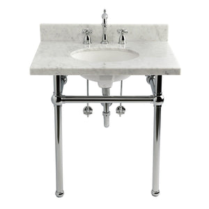 Templeton 30-Inch Carrara Marble Console Sink Set with Widespread Bathroom Faucet and Plumbing Trim Kit (8-Inch, 3-Hole)