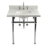 30-Inch Carrara Marble Console Sink Set with Widespread Bathroom Faucet and Plumbing Trim Kit (8-Inch, 3 Hole)