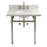 30-Inch Carrara Marble Console Sink Set with Widespread Bathroom Faucet and Plumbing Trim Kit (8-Inch, 3 Hole)