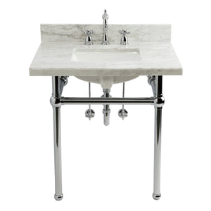 Templeton 30-Inch Carrara Marble Console Sink Set with Widespread Bathroom Faucet and Plumbing Trim Kit (8-Inch, 3-Hole)