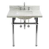 30-Inch Carrara Marble Console Sink Set with Widespread Bathroom Faucet and Plumbing Trim Kit (8-Inch, 3 Hole)