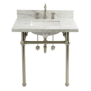 Templeton 30-Inch Carrara Marble Console Sink Set with Widespread Bathroom Faucet and Plumbing Trim Kit (8-Inch, 3-Hole)