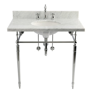 36-Inch Carrara Marble Console Sink Set with Widespread Bathroom Faucet and Plumbing Trim Kit (8-Inch, 3 Hole)