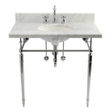 36-Inch Carrara Marble Console Sink Set with Widespread Bathroom Faucet and Plumbing Trim Kit (8-Inch, 3 Hole)