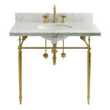 36-Inch Carrara Marble Console Sink Set with Widespread Bathroom Faucet and Plumbing Trim Kit (8-Inch, 3 Hole)