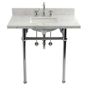 Templeton 36-Inch Carrara Marble Console Sink Set with Widespread Bathroom Faucet and Plumbing Trim Kit (8-Inch, 3-Hole)