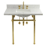 36-Inch Carrara Marble Console Sink Set with Widespread Bathroom Faucet and Plumbing Trim Kit (8-Inch, 3 Hole)