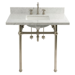 Templeton 36-Inch Carrara Marble Console Sink Set with Widespread Bathroom Faucet and Plumbing Trim Kit (8-Inch, 3-Hole)