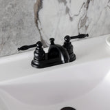 Knight Two-Handle 3-Hole Deck Mount 4" Centerset Bathroom Faucet with Plastic Pop-Up