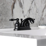 Knight Two-Handle 3-Hole Deck Mount 4" Centerset Bathroom Faucet with Plastic Pop-Up