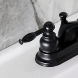 Knight Two-Handle 3-Hole Deck Mount 4" Centerset Bathroom Faucet with Plastic Pop-Up