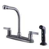 NuvoFusion Two-Handle 4-Hole 8" Centerset Kitchen Faucet with Side Sprayer