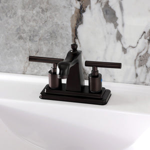 Manhattan Double-Handle 3-Hole Deck Mount 4-Inch Centerset Bathroom Faucet with Pop-Up Drain