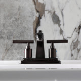 Manhattan Two-Handle 3-Hole Deck Mount 4" Centerset Bathroom Faucet with Pop-Up Drain