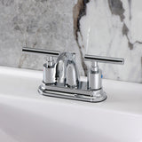 Manhattan Two-Handle 3-Hole Deck Mount 4" Centerset Bathroom Faucet with Pop-Up Drain