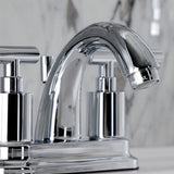 Manhattan Two-Handle 3-Hole Deck Mount 4" Centerset Bathroom Faucet with Pop-Up Drain