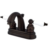 Restoration Double-Handle 3-Hole Deck Mount 4-Inch Centerset Bathroom Faucet with Pop-Up Drain