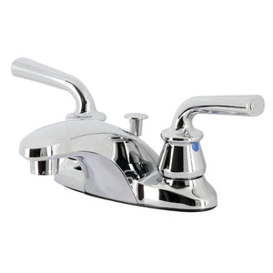 Restoration Two-Handle 3-Hole Deck Mount 4" Centerset Bathroom Faucet with Plastic Pop-Up