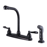 NuWave French Two-Handle 4-Hole 8" Centerset Kitchen Faucet with Side Sprayer