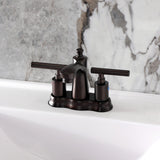 Manhattan Two-Handle 3-Hole Deck Mount 4" Centerset Bathroom Faucet with Pop-Up Drain