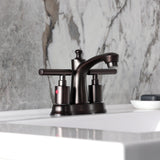 Manhattan Two-Handle 3-Hole Deck Mount 4" Centerset Bathroom Faucet with Pop-Up Drain