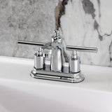 Manhattan Two-Handle 3-Hole Deck Mount 4" Centerset Bathroom Faucet with Pop-Up Drain