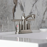 Manhattan Two-Handle 3-Hole Deck Mount 4" Centerset Bathroom Faucet with Pop-Up Drain