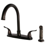 Yosemite Two-Handle 4-Hole 8" Centerset Kitchen Faucet with Side Sprayer